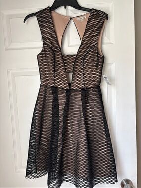 Charlotte Russe Black Mesh Overlay Mini Dress with Nude Lining